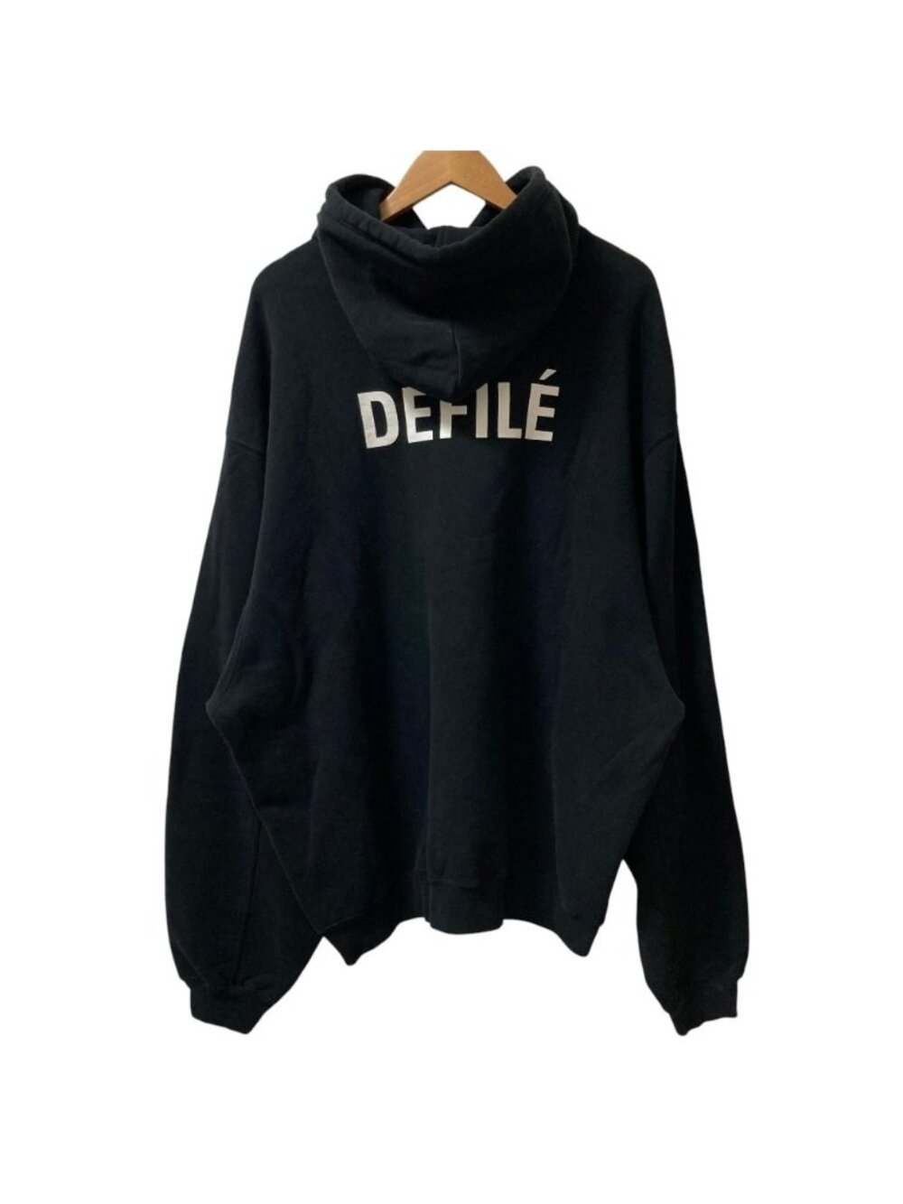 Balenciaga Defile Chest Logo Print Pullover Hoodie Sweatshirt Black White M